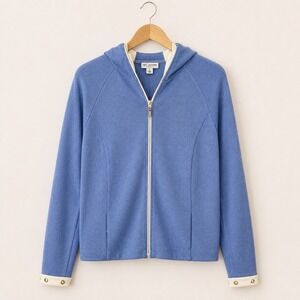 St. John Sport Quiet Luxury Blue Ribbed Zip Hoodie Womens Small Old Money Preppy